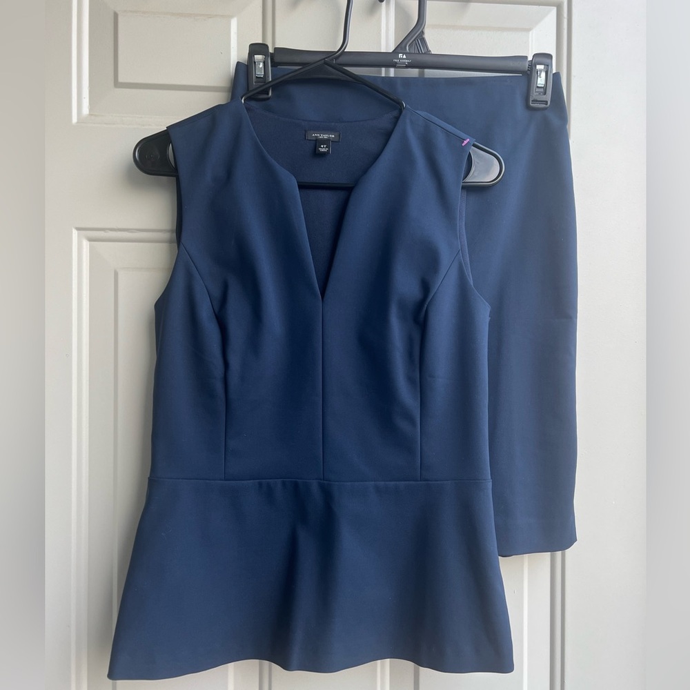Ann Taylor Navy Sleeveless Peplum Top